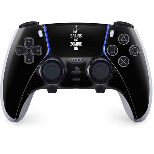 Eat Brains and Zombie On Black PS5 DualSense Edge Pro Controller Skin