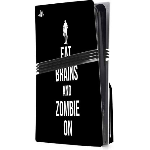 Eat Brains and Zombie On Black PS5 Pro Disk Console Skin