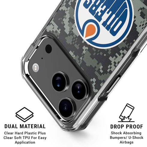 NHL Edmonton Oilers Camo iPhone 18 Pro Clear Case