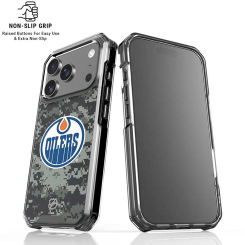 NHL Edmonton Oilers Camo iPhone 18 Pro Clear Case