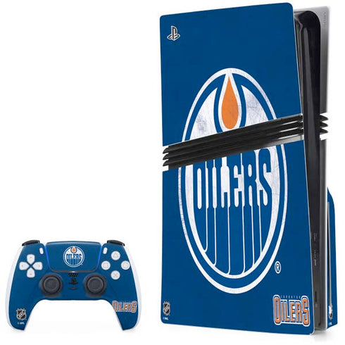NHL Edmonton Oilers Distressed PS5 Pro Disk Bundle Skin
