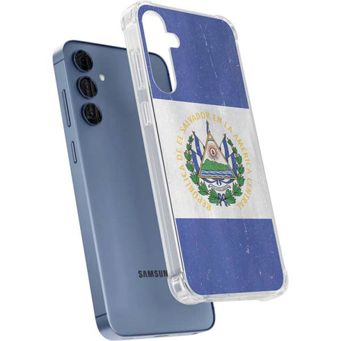 El Salvador Flag Distressed Galaxy A55 5G Clear Case