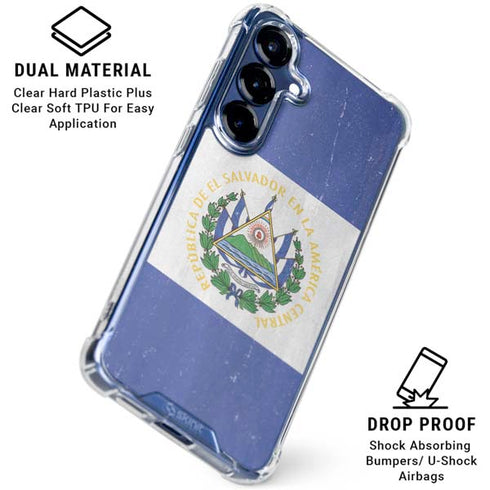El Salvador Flag Distressed Galaxy S25 Clear Case