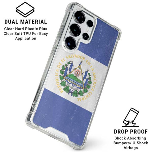 El Salvador Flag Distressed Galaxy S25 Ultra Clear Case