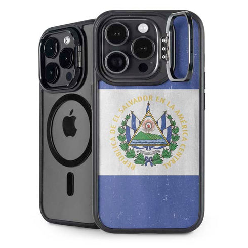 El Salvador Flag Distressed iPhone 14 Pro Max Kickstand Case