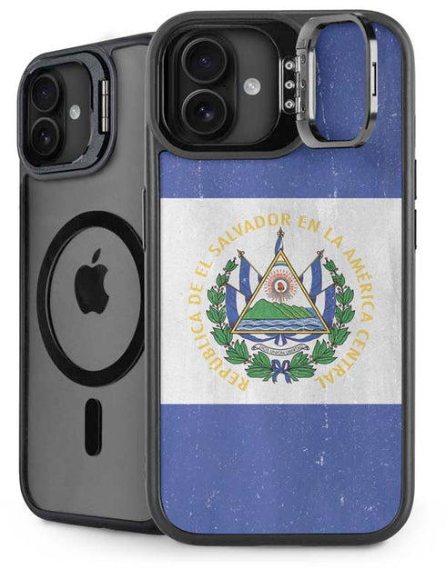 El Salvador Flag Distressed iPhone 16 Kickstand Case