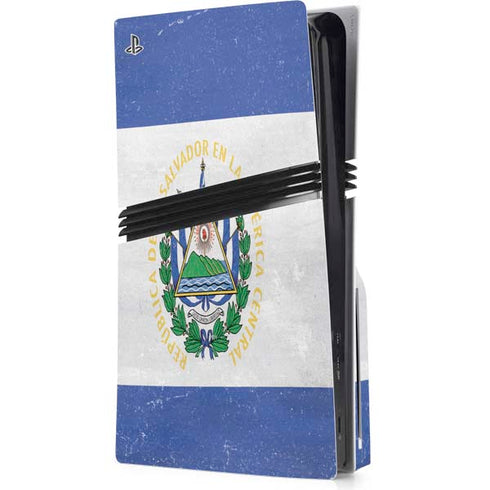El Salvador Flag Distressed PS5 Pro Disk Console Skin