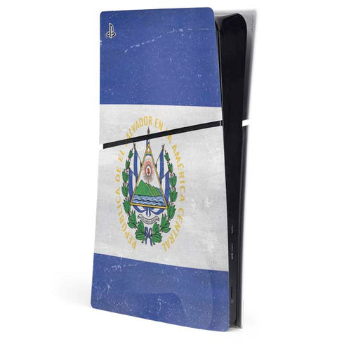 El Salvador Flag Distressed PS5 Slim Digital Edition Console Skin