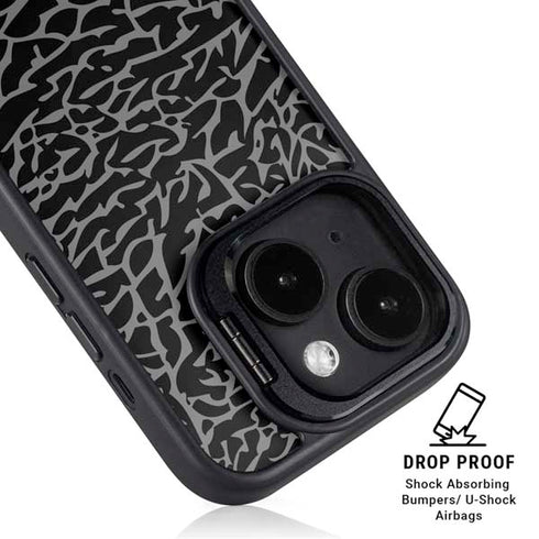 Elephant Print Black iPhone 15 Plus Kickstand Case