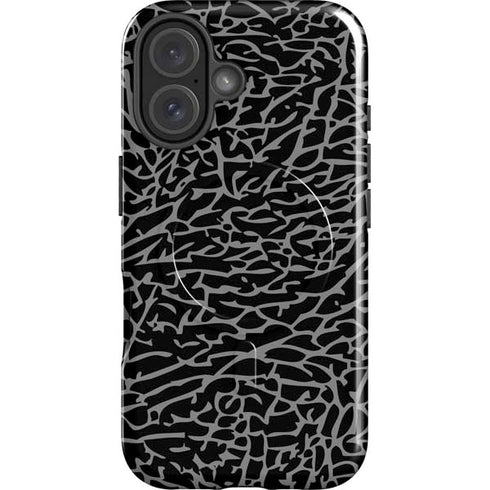 Elephant Print Black iPhone 16 Magsafe Impact Case