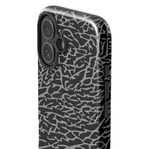Elephant Print Black iPhone 16 Plus Impact Case