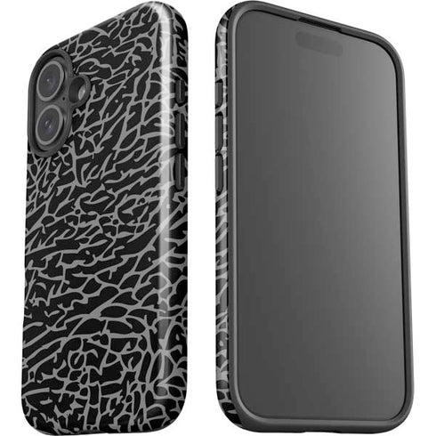 Elephant Print Black iPhone 16 Plus Impact Case