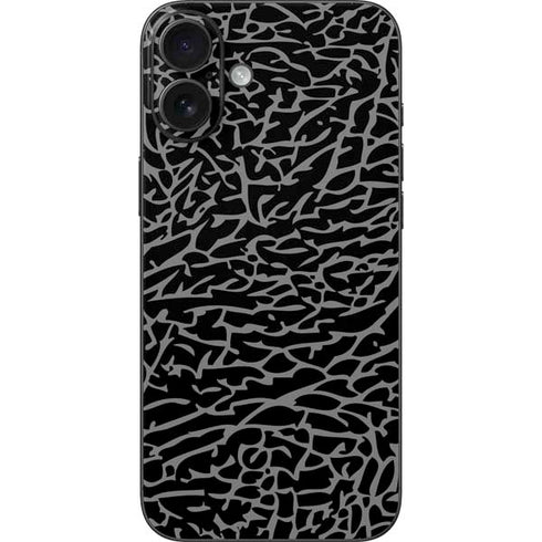 Elephant Print Black iPhone 16 Plus Skin