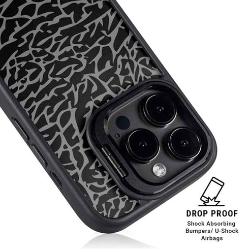 Elephant Print Black iPhone 16 Pro Kickstand Case