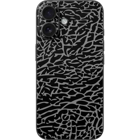 Elephant Print Black iPhone 16 Skin