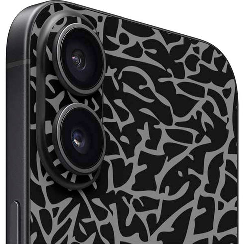 Elephant Print Black iPhone 16 Skin