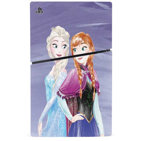 Disney Frozen Elsa and Anna Sisters Art PS5 Slim Digital Edition Console Skin