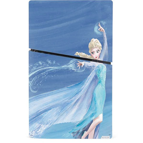 Disney Frozen Elsa Icy Powers Art PS5 Slim Digital Edition Console Skin