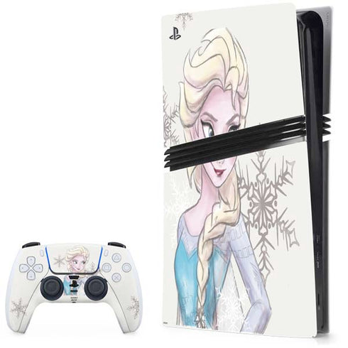 Disney Frozen Elsa Snowflakes Art PS5 Pro Bundle Skin