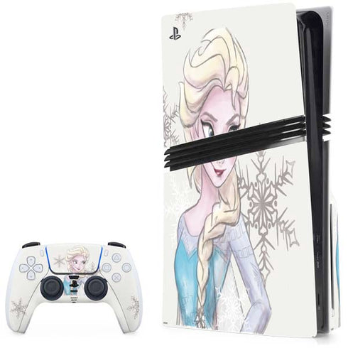 Disney Frozen Elsa Snowflakes Art PS5 Pro Disk Bundle Skin