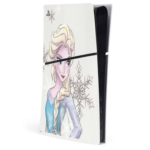 Disney Frozen Elsa Snowflakes Art PS5 Slim Digital Edition Console Skin