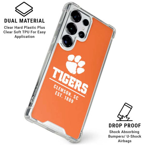 Clemson University Tigers Est 1889 Orange Galaxy S26 Ultra Clear Case