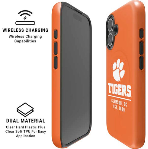 Clemson University Tigers Est 1889 Orange iPhone 16 Plus Magsafe Impact Case