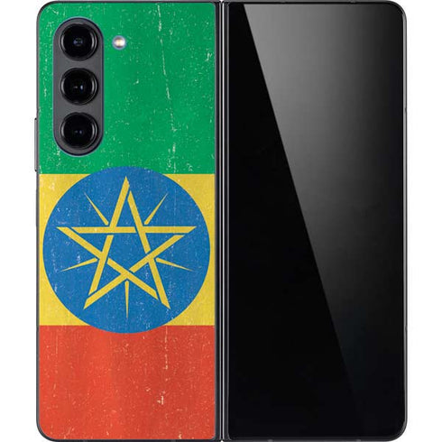 Ethiopia Flag Distressed Galaxy Z Fold5 5G Skin