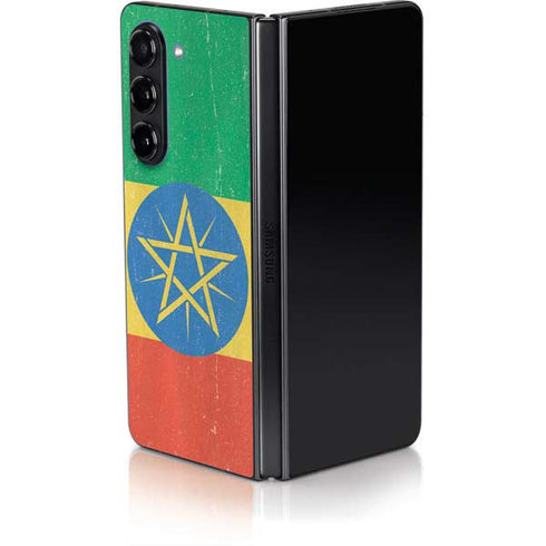 Ethiopia Flag Distressed Galaxy Z Fold5 5G Skin