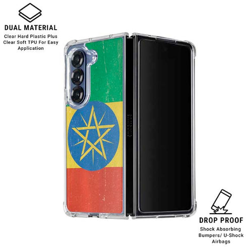 Ethiopia Flag Distressed Galaxy Z Fold7 Clear Case