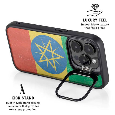 Ethiopia Flag Distressed iPhone 14 Pro Kickstand Case