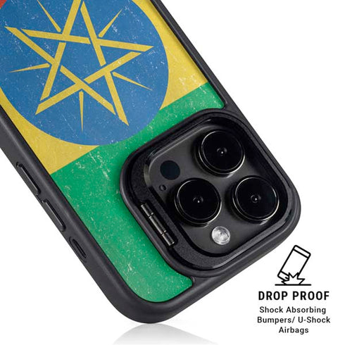 Ethiopia Flag Distressed iPhone 14 Pro Max Kickstand Case