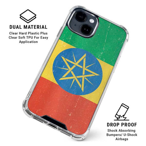 Ethiopia Flag Distressed iPhone 15 Clear Case