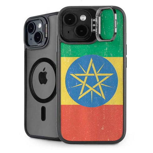 Ethiopia Flag Distressed iPhone 15 Kickstand Case