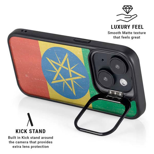 Ethiopia Flag Distressed iPhone 15 Plus Kickstand Case