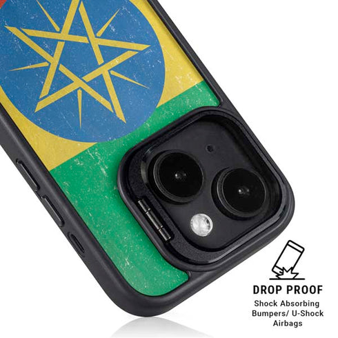 Ethiopia Flag Distressed iPhone 15 Plus Kickstand Case