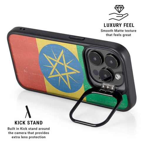 Ethiopia Flag Distressed iPhone 16 Pro Max Kickstand Case