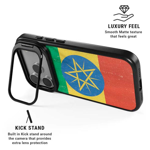 Ethiopia Flag Distressed iPhone 17 Pro Kickstand Case