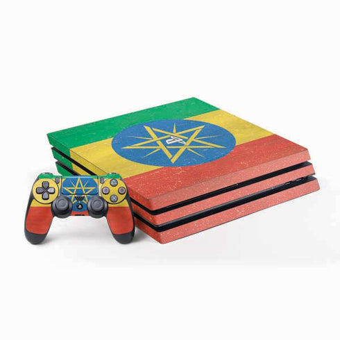 Ethiopia Flag Distressed PlayStation PS4 Skins