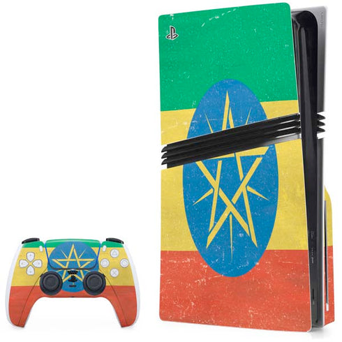 Ethiopia Flag Distressed PS5 Pro Disk Bundle Skin