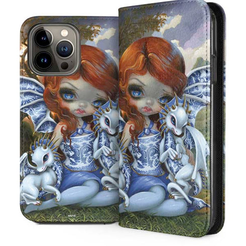 Fairy and Dragons with White and Blue Porcelain Wings by Jasmine Becket-Griffith iPhone 14 Pro Max Folio Case