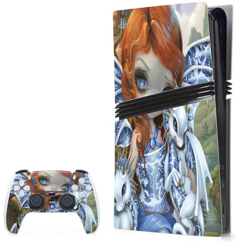 Fairy and Dragons with White and Blue Porcelain Wings by Jasmine Becket-Griffith PlayStation PS5 Skins
