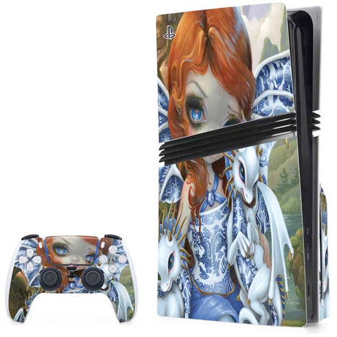 Fairy and Dragons with White and Blue Porcelain Wings by Jasmine Becket-Griffith PS5 Pro Disk Bundle Skin