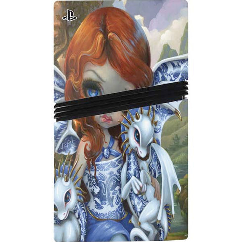 Fairy and Dragons with White and Blue Porcelain Wings by Jasmine Becket-Griffith PS5 Pro Disk Console Skin