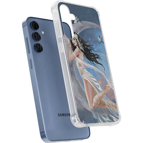 Fairy on Moon with Birds by Nene Thomas Galaxy A35 5G Clear Case