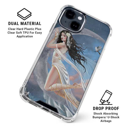 Fairy on Moon with Birds by Nene Thomas iPhone 15 Clear Case