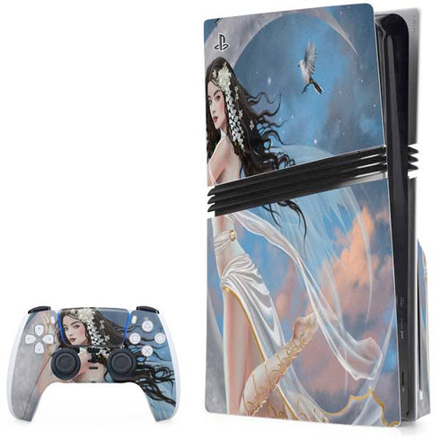 Fairy on Moon with Birds by Nene Thomas PS5 Pro Disk Bundle Skin