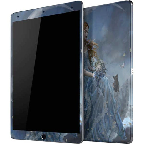 Fairy with Black Cat Sitting on Moon by Nene Thomas iPad Skins
