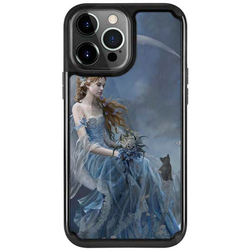 Fairy with Black Cat Sitting on Moon by Nene Thomas iPhone Cases