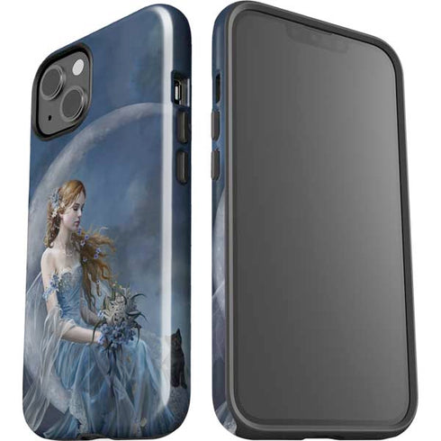 Fairy with Black Cat Sitting on Moon by Nene Thomas iPhone 15 Impact Case